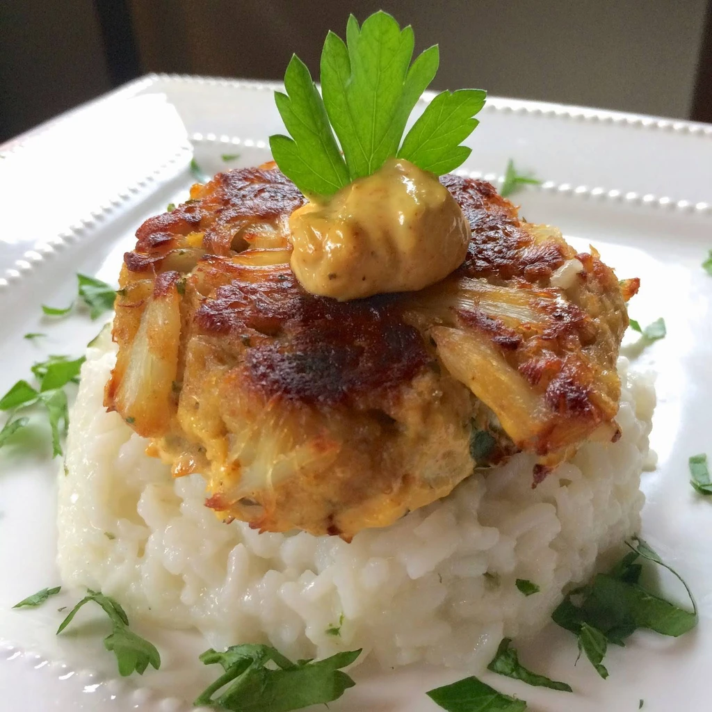 Crab Cake Over Rice